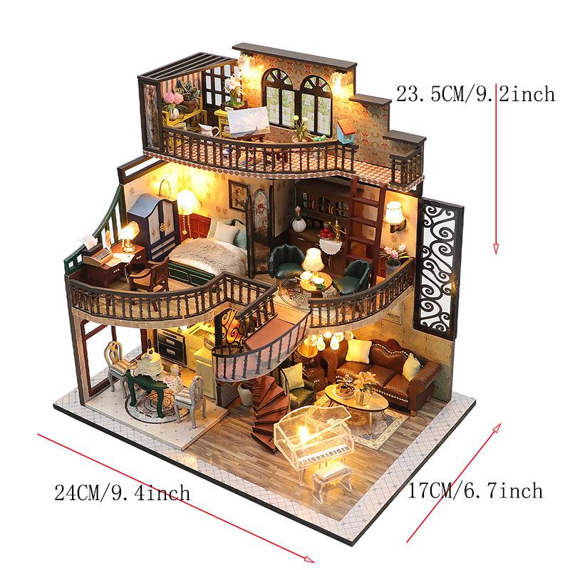 Wooden Doll House Cat Cafe Mini DIY Small House Kit Making Room Toys Home Bedroom Decoration with Furniture For Gifts Dollhouse