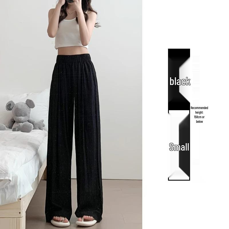 Petite Ice Silk Wide-Leg High Waist Summer Pants for Women