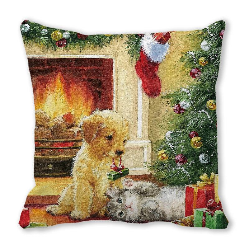 Weihnachtsdekoration Kissenbezug Bauernhaus Sofa Wurfkissenbezug Niedlicher Haustier Katze Hund Kissenbezug Floral Kissenbezug
