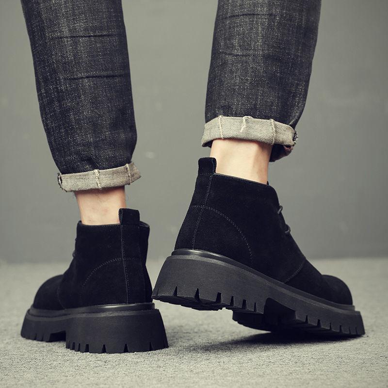 Chaussures Derby en daim pour hommes: Velours chaud, Semelle épaisse, Bottes décontractées légères à enfiler.