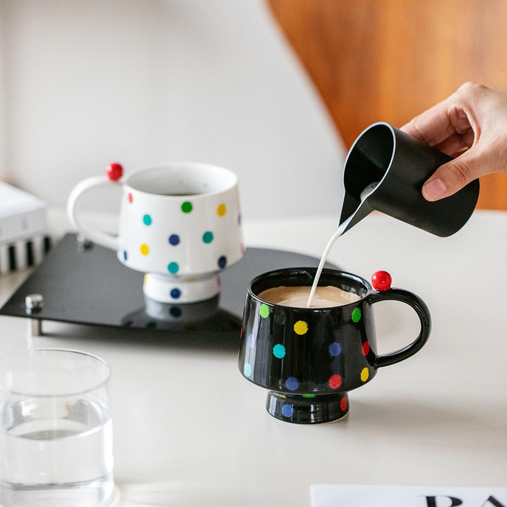 Colorful Polka Dot Mug Creative Ceramic Stacked Cup Office and Home Niche Design Simple Coffee Saucer Cup Couple