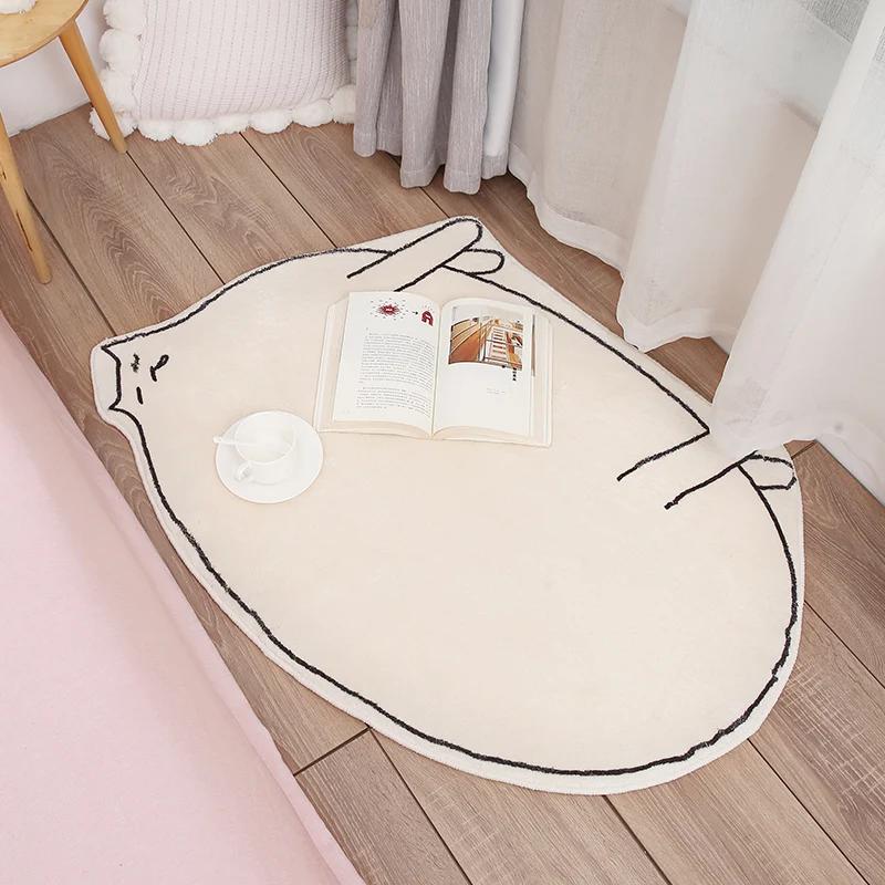Bedside Carpet Cute Kitten Cartoon Printed Special-shaped IG Plush Rug Fashion Home Decoration Children's Bedroom Fluffy Mat