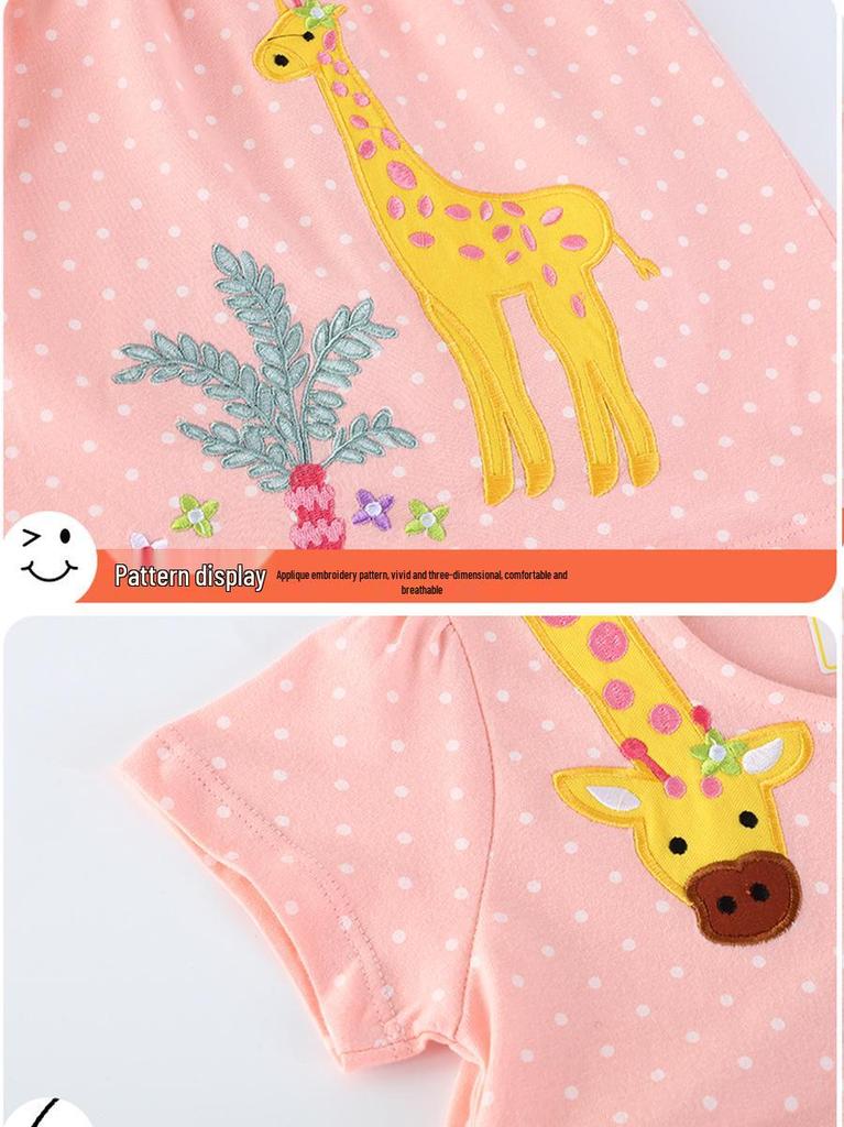 Neuer Stil Cartoon Besticktes Kurzarmkleid für Mädchen