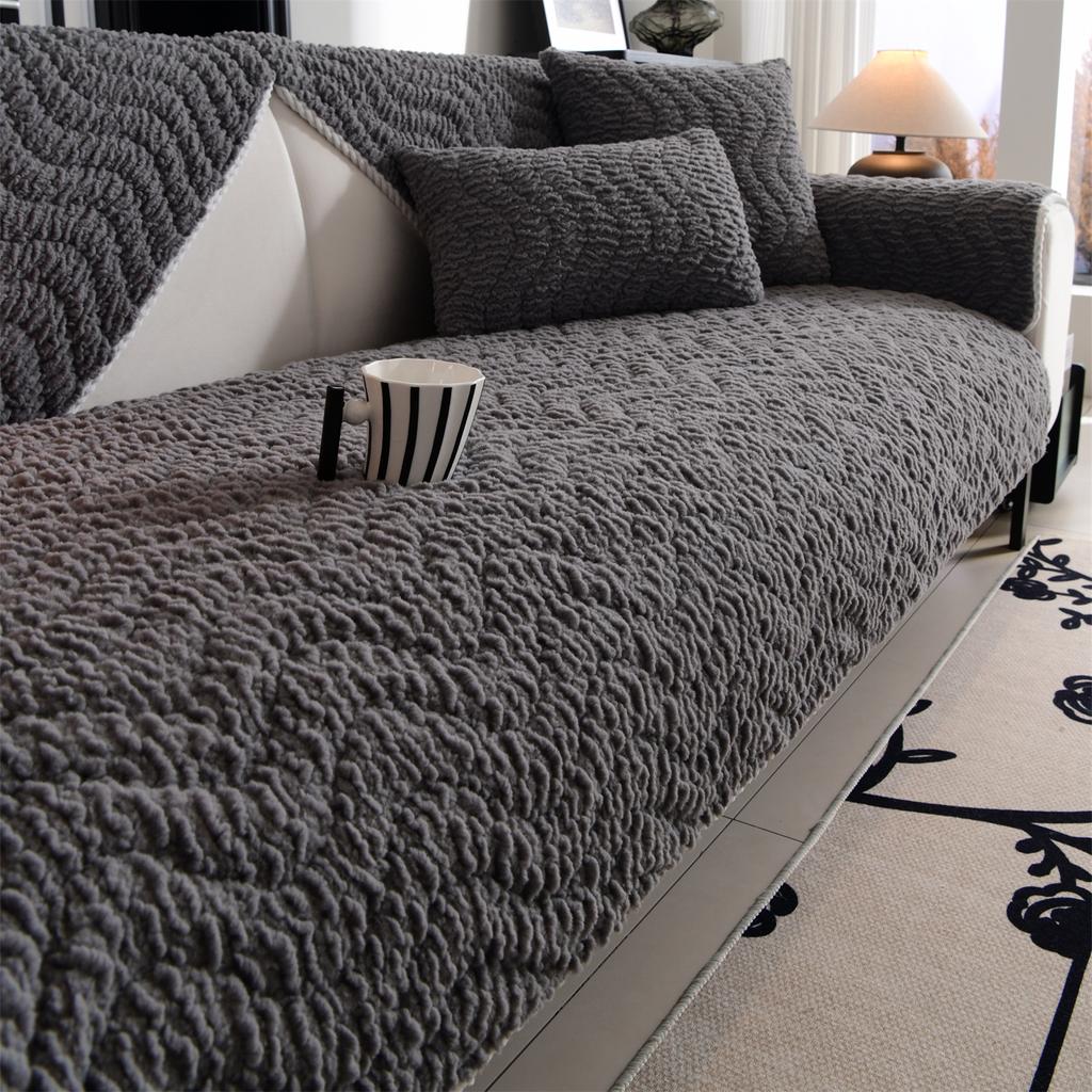 Thicken Warm Waves Quilting Sherpa Sofa Cover for Living Room Couch Cushion Cover, Sofa Towel Furniture Decor