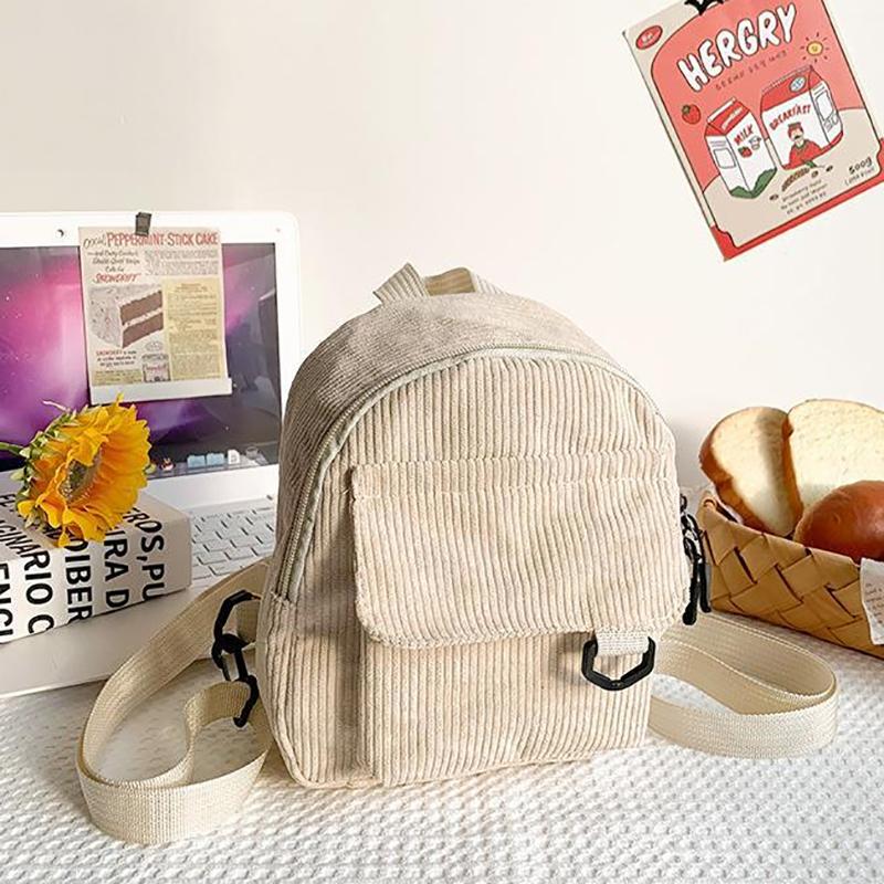 Women'S Mini Backpack  Solid Color Corduroy Small Simple Casual Traveling Large Capacity Durable Female'S Schoolbag