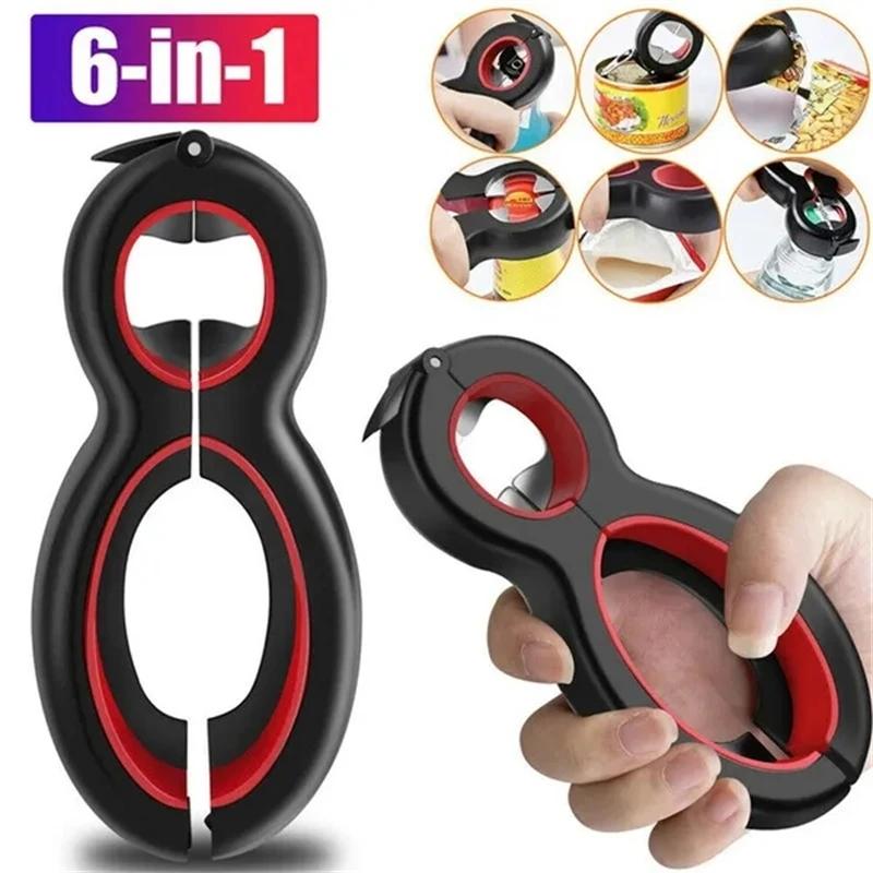 

Multifunctional 6 in 1 Can Opener Simple Beer Bottle Opener Jar Gripper Can Beer Lid Twist Off Opener JT05