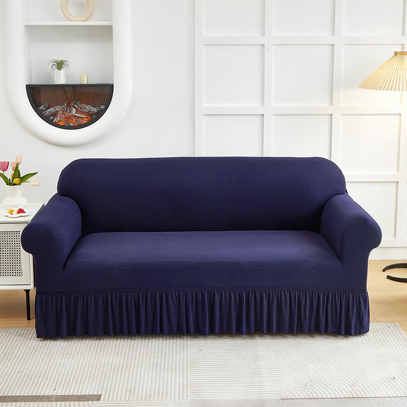 1pc Stretch Sofa Cover With Skirt Solid Color Dustproof Non-slip Adjuatable Sofa Slipcover for Bedroom Living Room Home Decor
