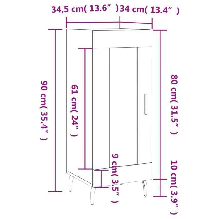 VidaXL Buffet Sonoma gris 34,5x34x90 cm Bois d'ingénierie 830466