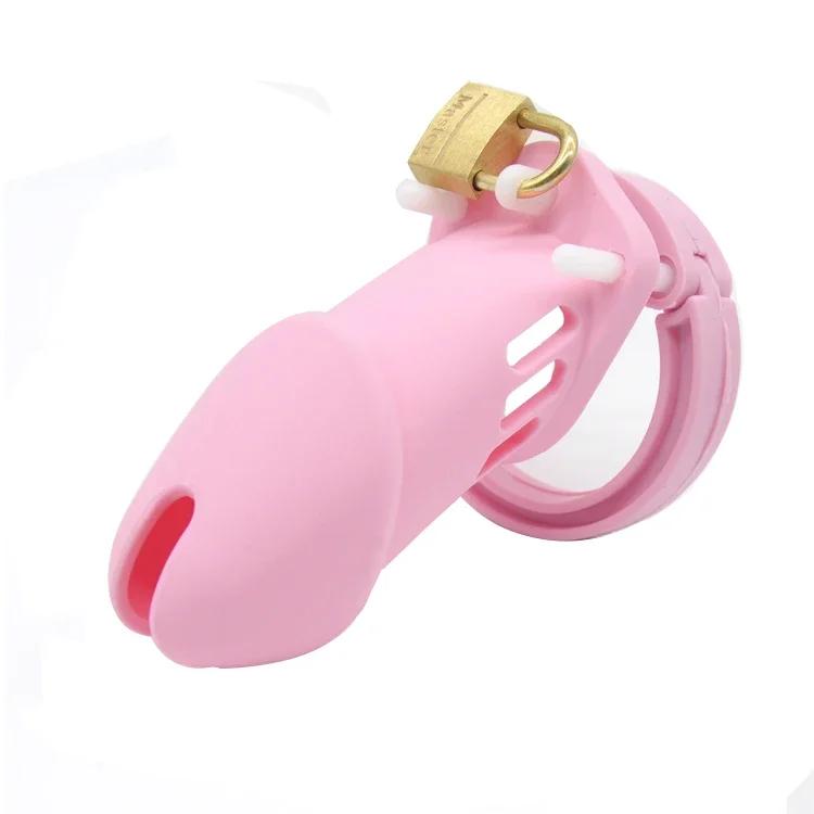Sex Toys Silicone Small/Standard Male Chastity Device Cock Cage with 5 Rings Brass Lock Locking  Erotic Urethral Adult Game