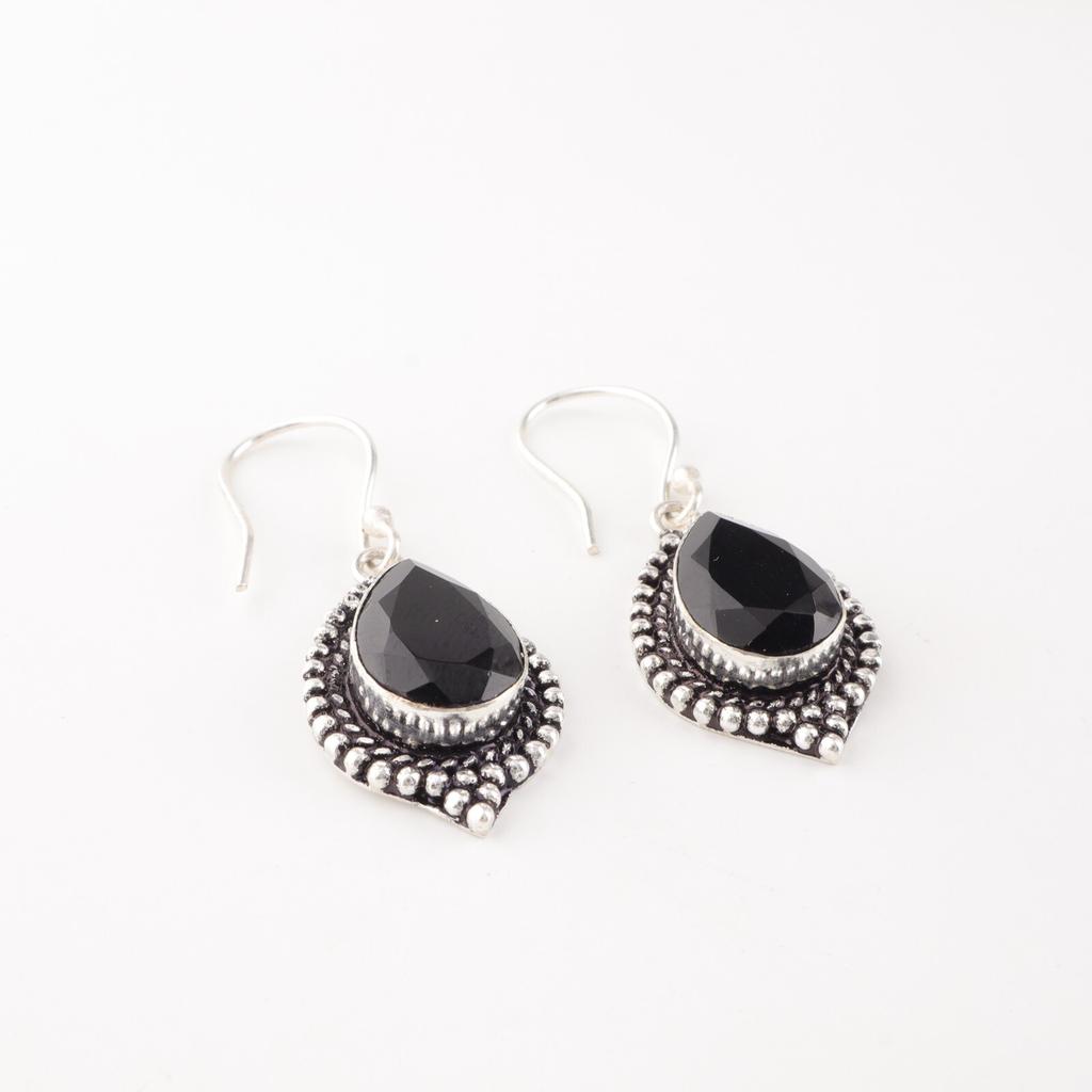 Black Onyx Gemstone 925 Sterling Silver Handcrafted Jewelry Drop/Dangle Earrings EE-164-17