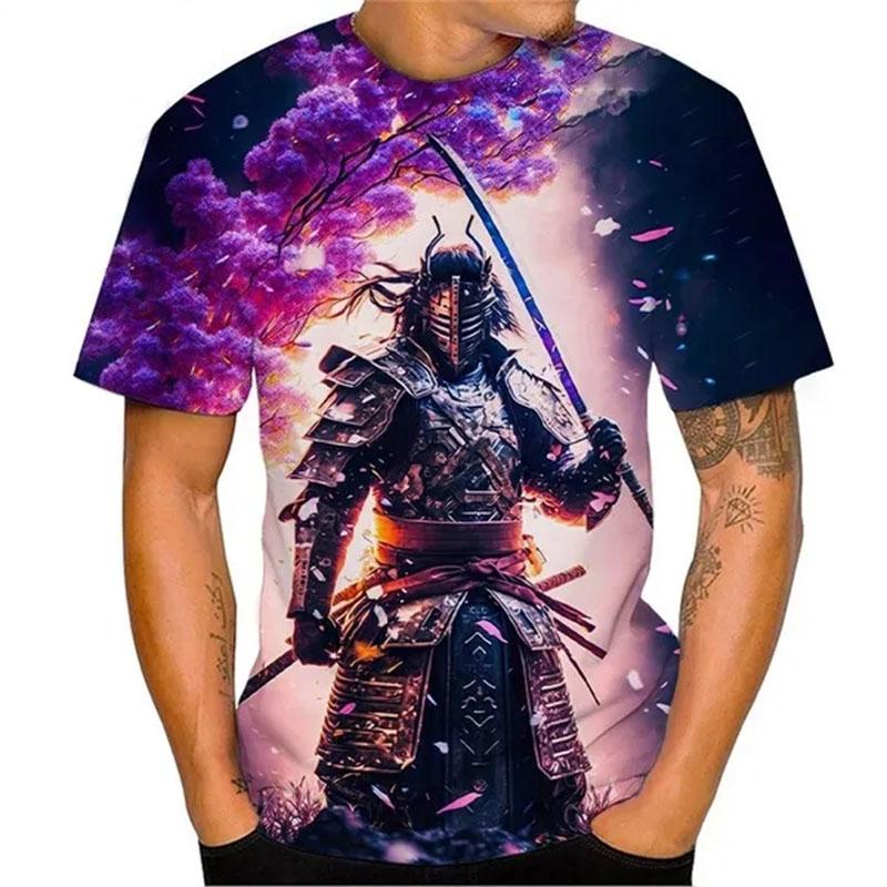 Japanischer Samurai 3D-gedruckt Herren Damen Mode Streetwear Übergroß Kurzarm T-Shirt Tops Herrenbekleidung