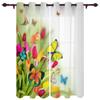 Spring Tulip Flower Plants Window Curtain Living Room Luxury Valance Curtain for Bedroom Home Kitchen Decor Curtain