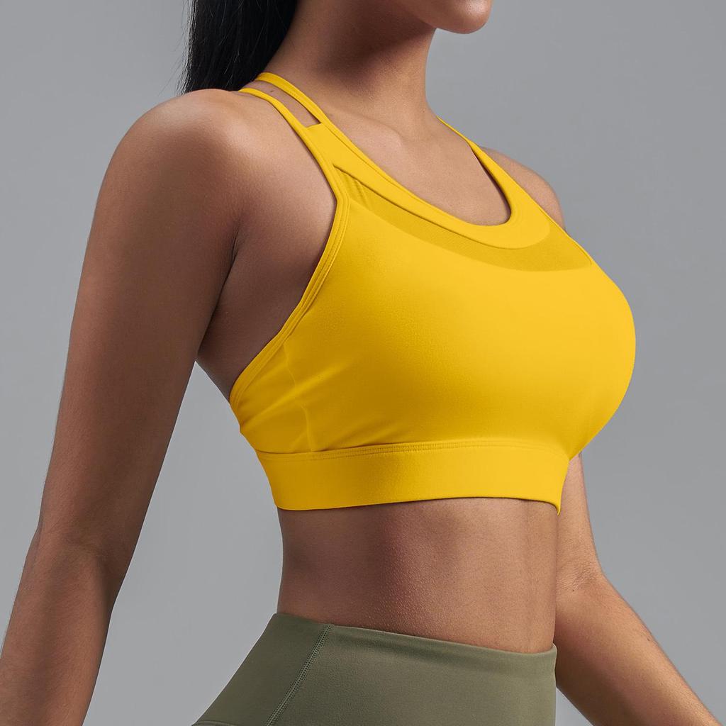 Juyitang European Size Shockproof Sports Bra with Thin Straps and Fixed Cups for Yoga