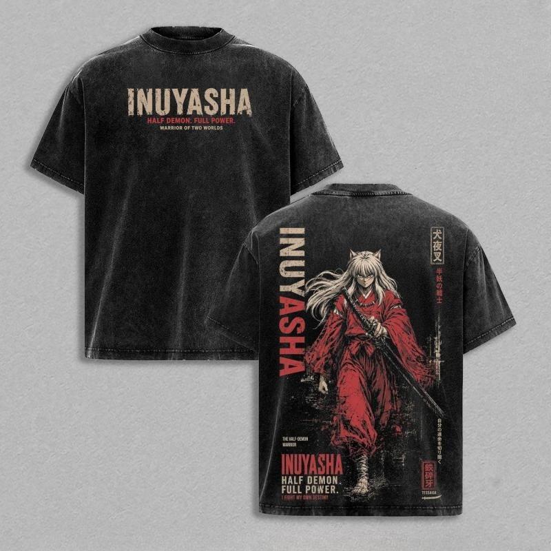 Higurashi Kagome Print T-shirt Anime Inuyasha Clothing Men Women Casual Tshirts Retro Washed T Shirt Harajuku Unisex Cotton Tops