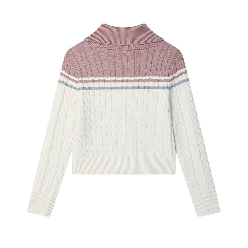 FILA Fashionable Versatile Polo Collar Knitted Jacket Women outerwear Cloud-Mushroom-White F11W519401FWT