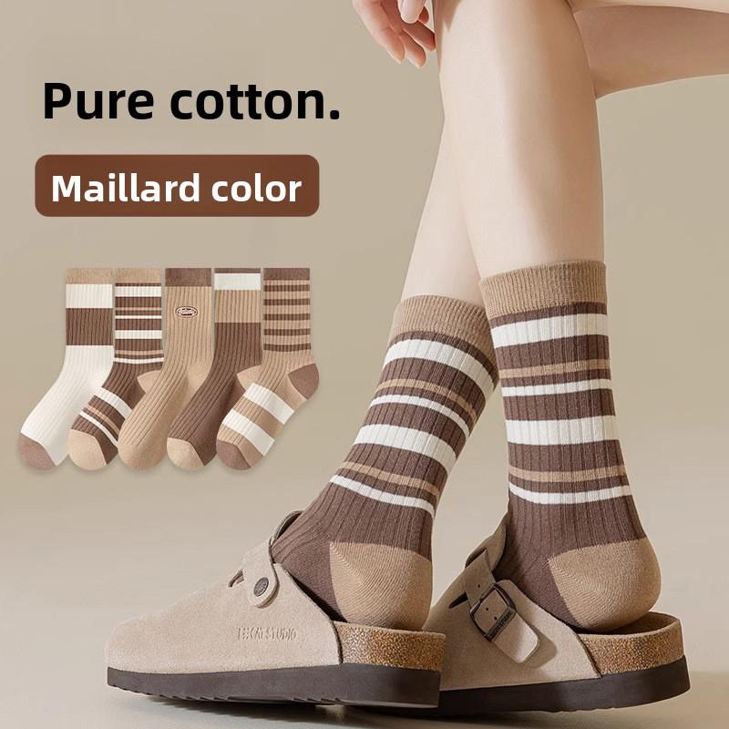 Pure Cotton Socks, Women's Spring and Autumn Mid-calf Socks, Breathable, Sweat-absorbing, Deodorizing Postpartum Socks, Anti-pilling Pile Socks