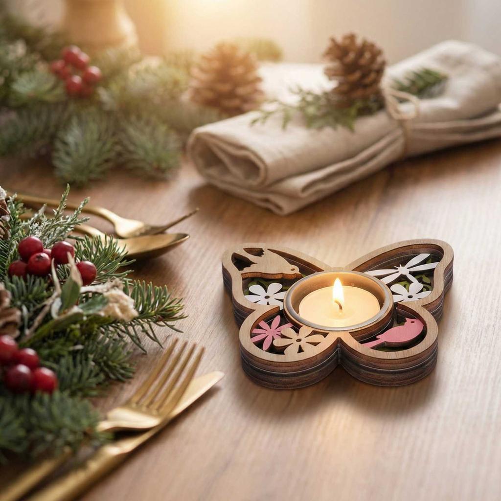 Heart-Shaped Wooden Candle Holder, 3D Carvings Wood Tea Light Holder Home Table Decor Wood Candlesticks Holders Valentine's Day Wedding Birthday Gift