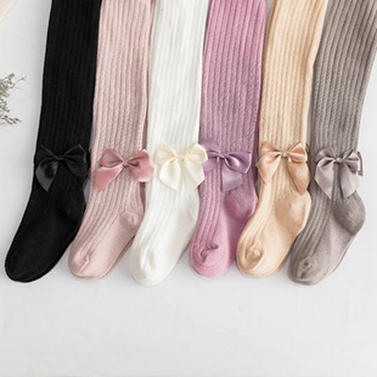White Knit Girls' Leggings & Tights Set with Bow - Baby Bodysuit, Base Layer, Socks for Spring & Autumn