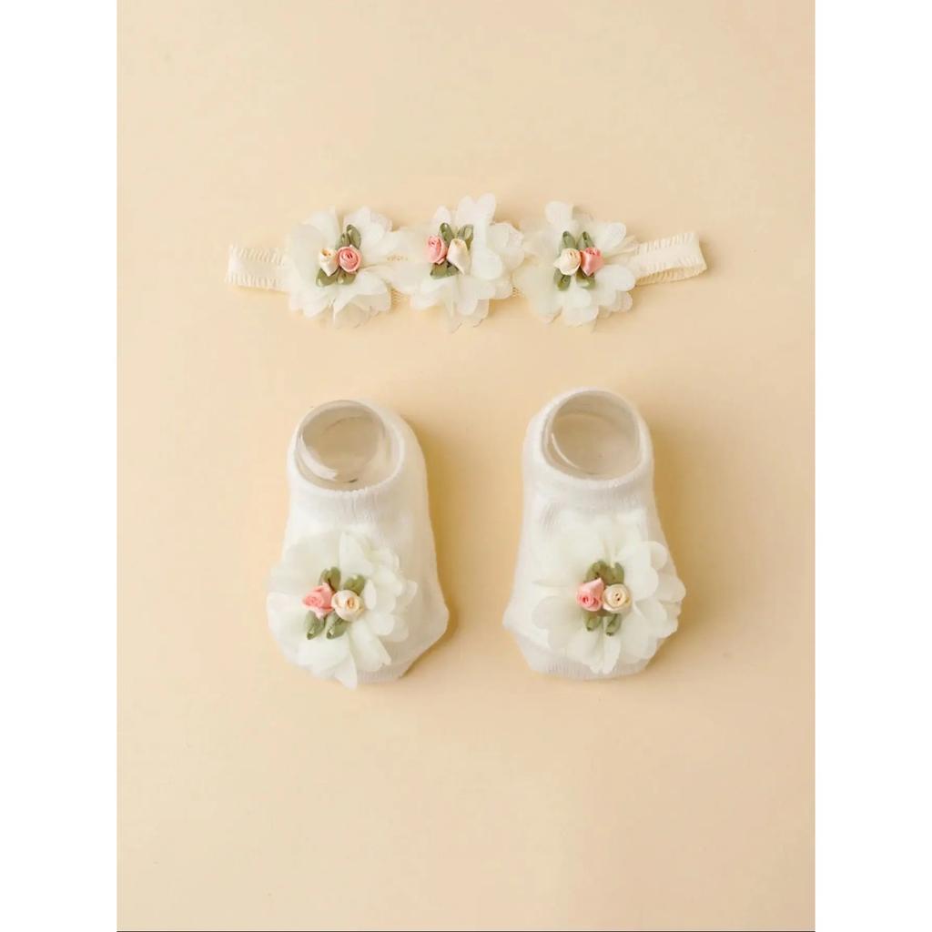 Baby Flower Headbands and Socks 2pcs Set Newborn Lace Headband Cute Pograpjy Props