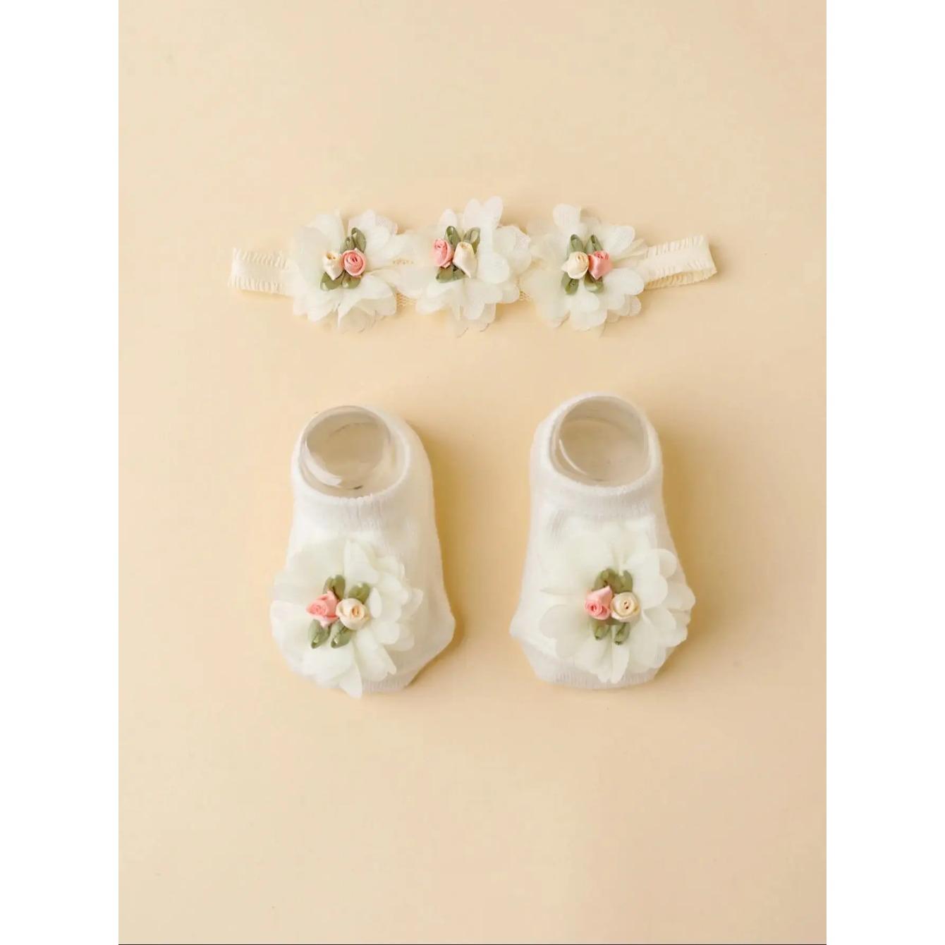 

Baby Flower Headbands and Socks 2pcs Set Newborn Lace Headband Cute Pograpjy Props 0-1Year