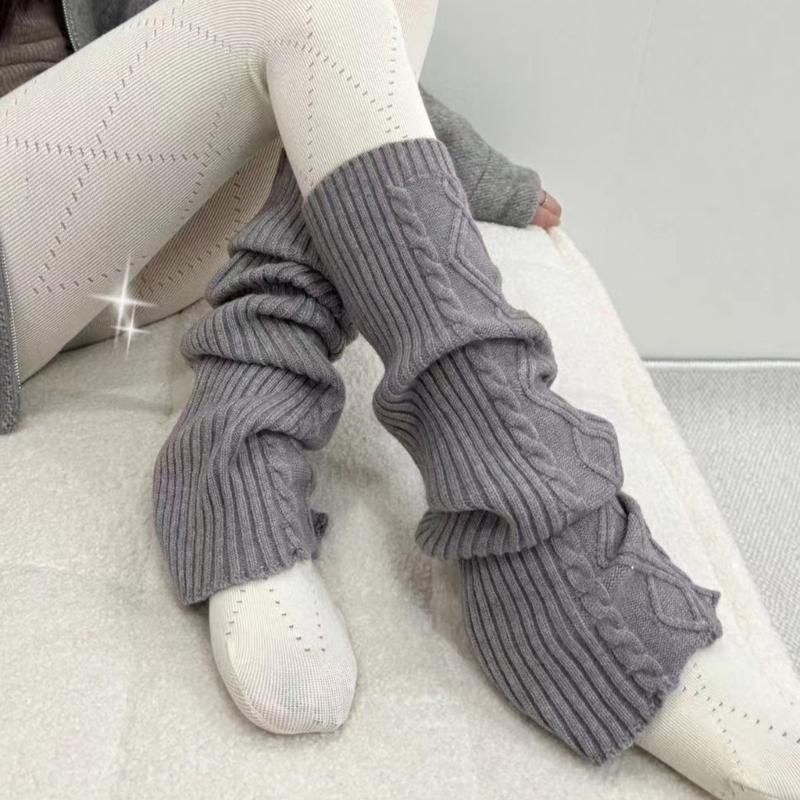 Fashion Rhombus Pattern Wool Leg Covers Cable Knitted Leg Warmers for Cold Weather Footless Long Boot Socks Hosiery