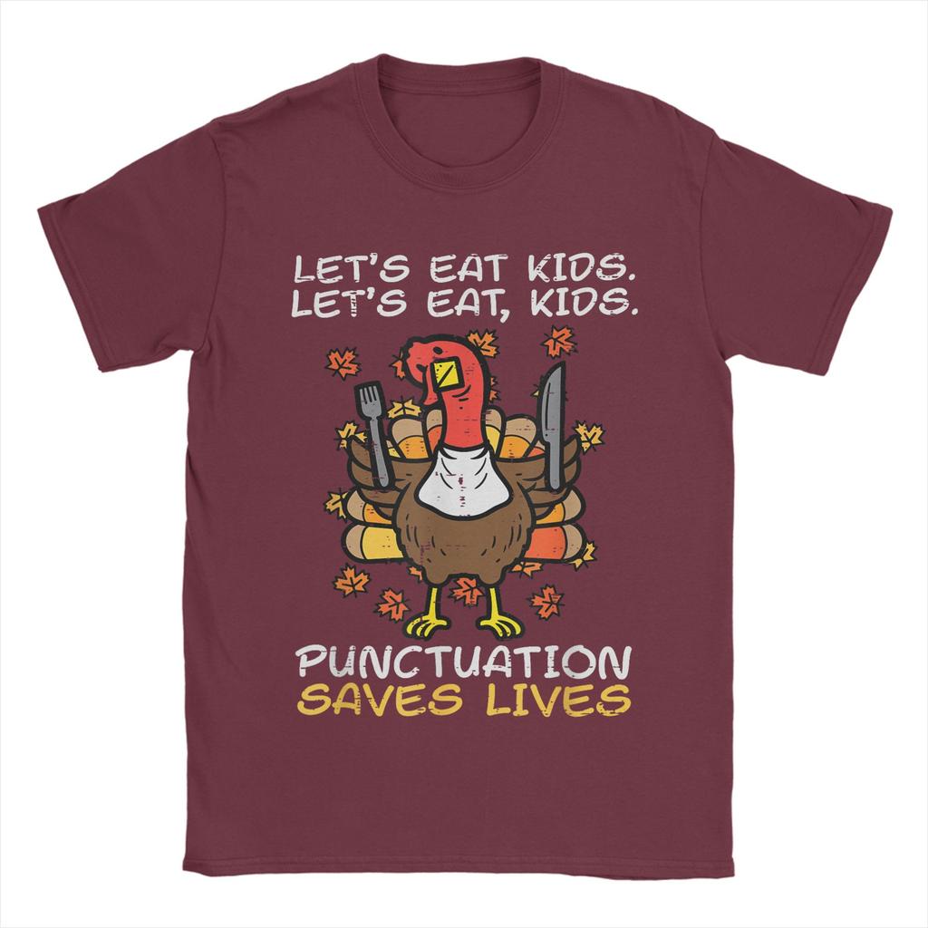 Funny Thanksgiving Teacher Turkey Lets Eat T Shirt for Men T-Shirt Crewneck  Tee Shirt Short Sleeve Clothes Summer