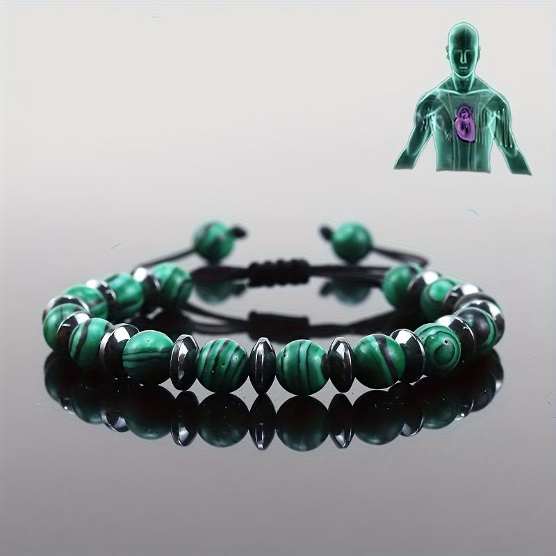 Handmade Adjustable Unisex Natural Malachite & Black Onyx Beaded Bracelet