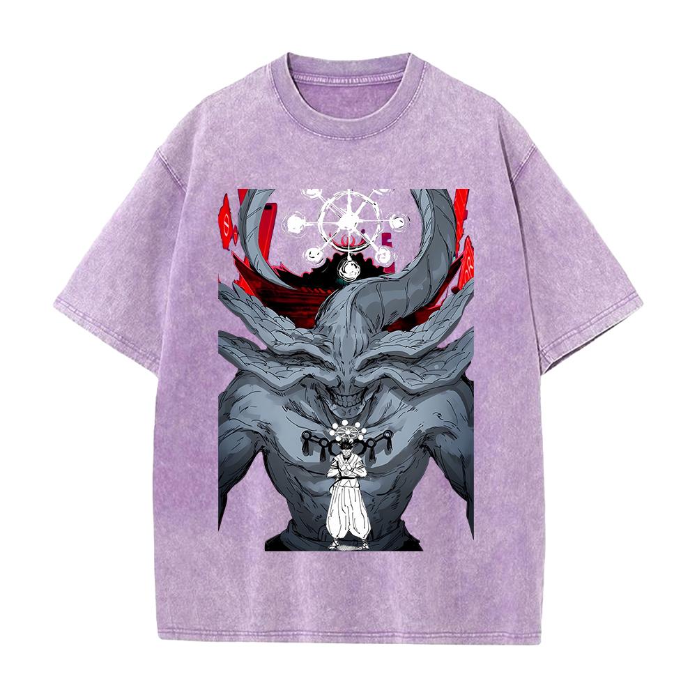 Anime Jujutsu Kaisen Ryomen Sukuna Mahoraga Printed Tee Men Women Washed Cotton T-shirts Retro T Shirt Harajuku Oversized Tshirt