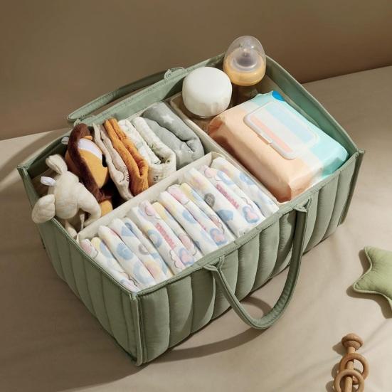 Cesta de Tecido Floral Acolchoada para Fraldas Cesto de Armazenamento Floral Porta-Fraldas Floral para Bebê com Alças e Divisórias Removíveis para Quarto de Bebê Carro Quarto Armazenamento