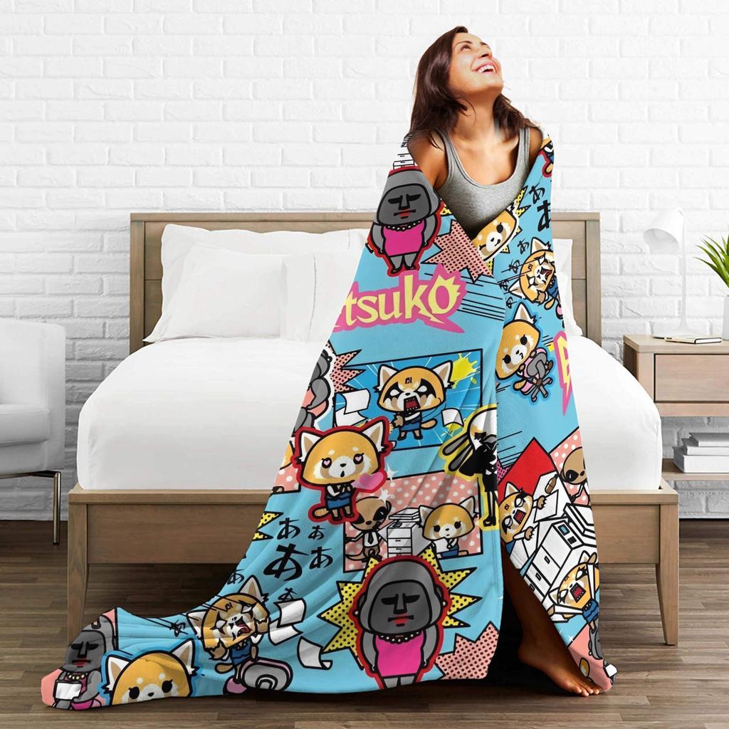 Cartoon Cute Aggretsuko Graffiti  Blanket Quality Warm Soft  Bedding Throws Winter Picnic Couch Chair Sofa Bed Graphic Bedspread