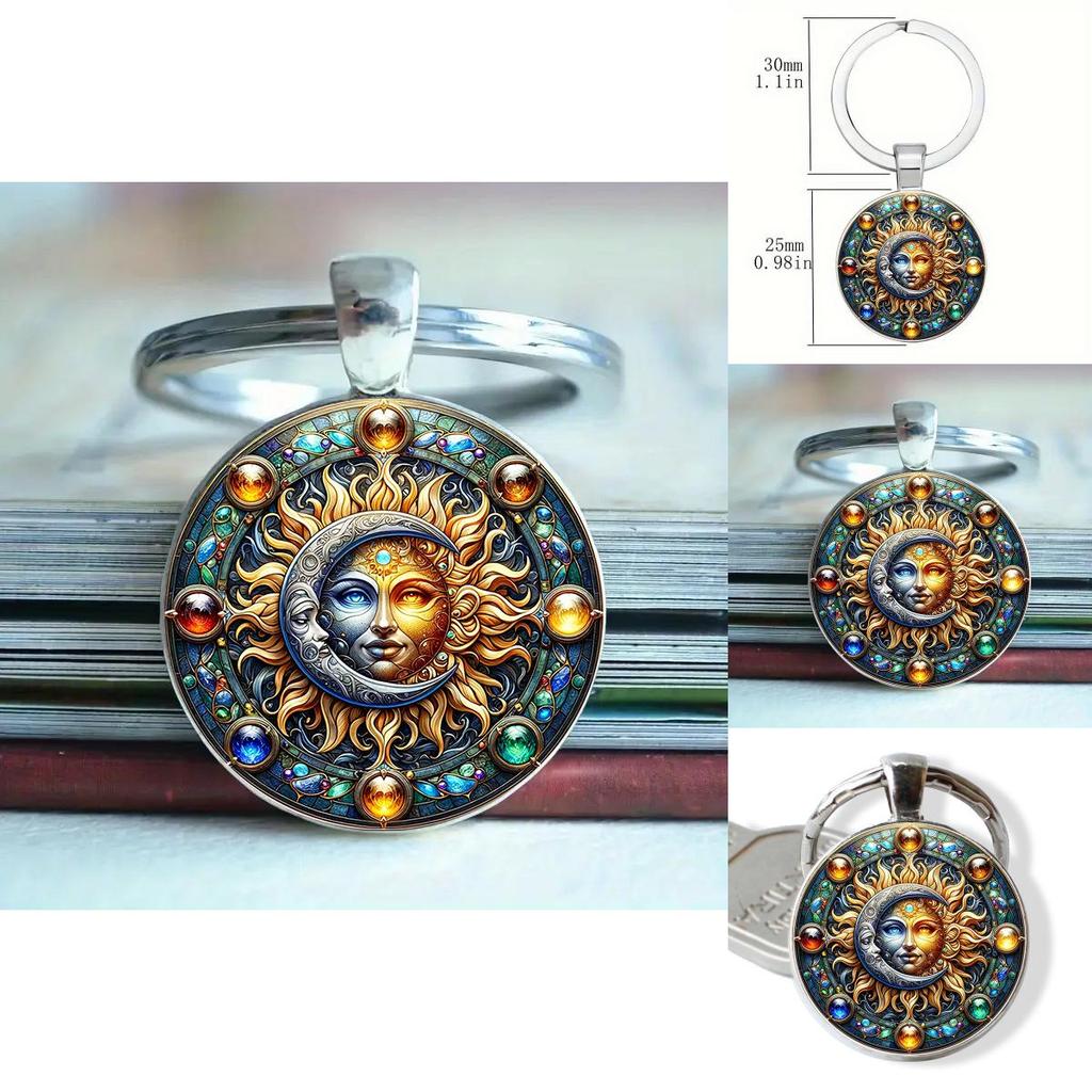 Elegant Glass Keyring With Sun Moon Design Rechargeable Key Holder For Office Use