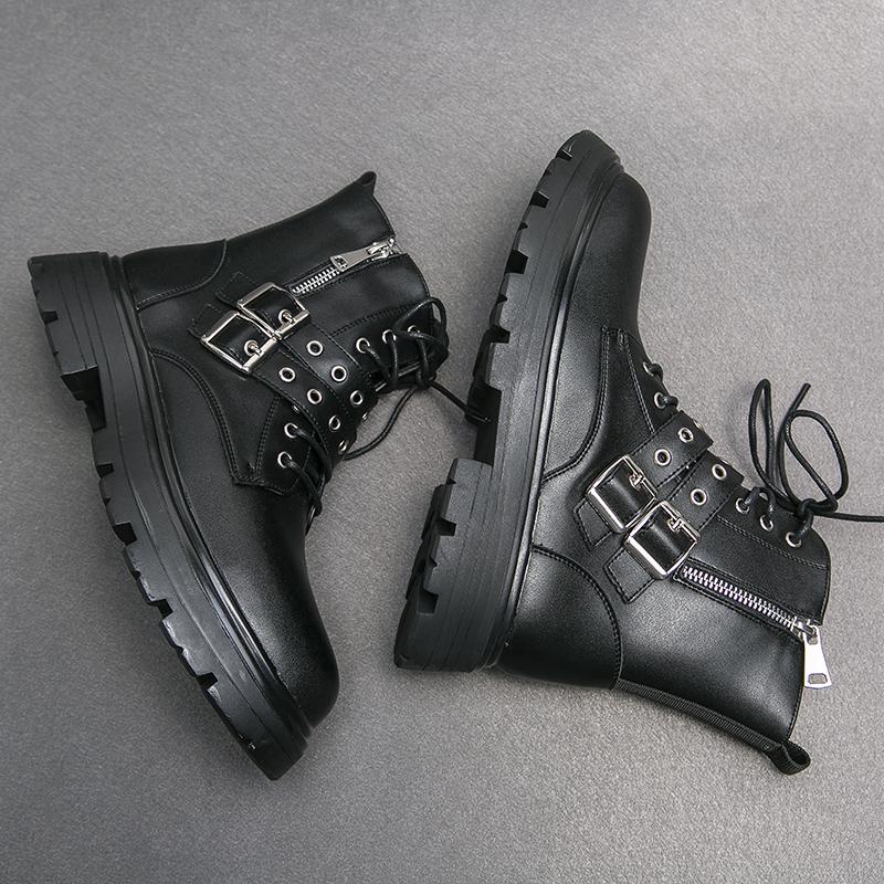 New Men's High Top Split Leather Motorcycle Boots Male Casual Platform Ankle Boots Luxury Design Men Classic Autumn/Winter Boots