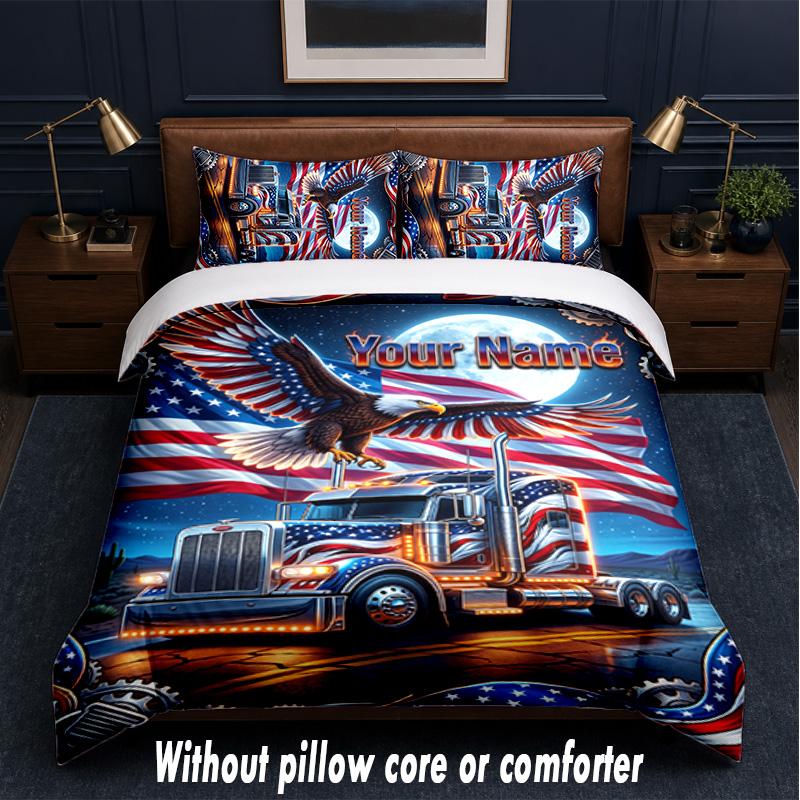 Truck Theme Custom Text Or Name 3Pcs Bedding Set,1 Flat Sheet & 2 Pillowcases Personalized Home Bedding