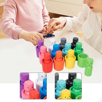 12 Pieces Color Sorting Cups Sensory Training Activities Toy Educational Kids Matching Game Wooden