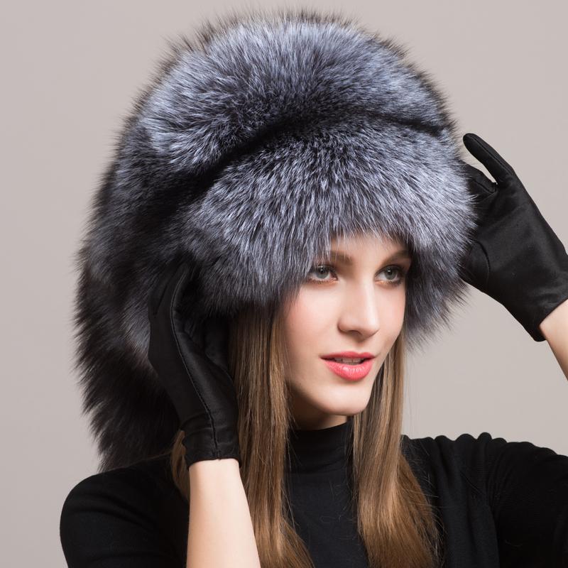 New women winter outdoor cold-proof thickening real fox fur bomber hat Fashion luxury fur caps Female natural fox fur hats