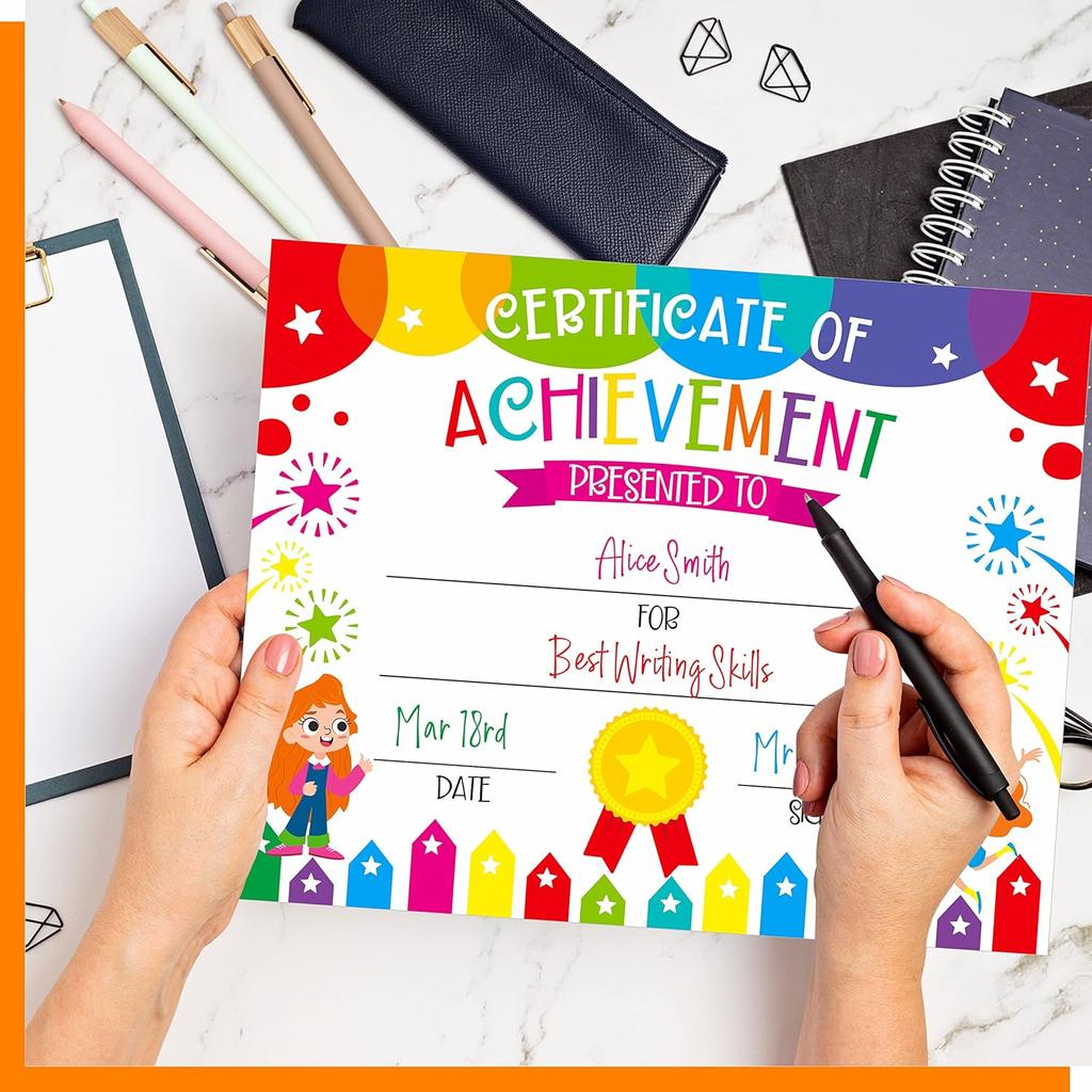 40 PCS Preschool Diploma, Certificate of Achievement in 2 Designs Colorful Certificate of Awards School Classroom Supplies for Kids Students
