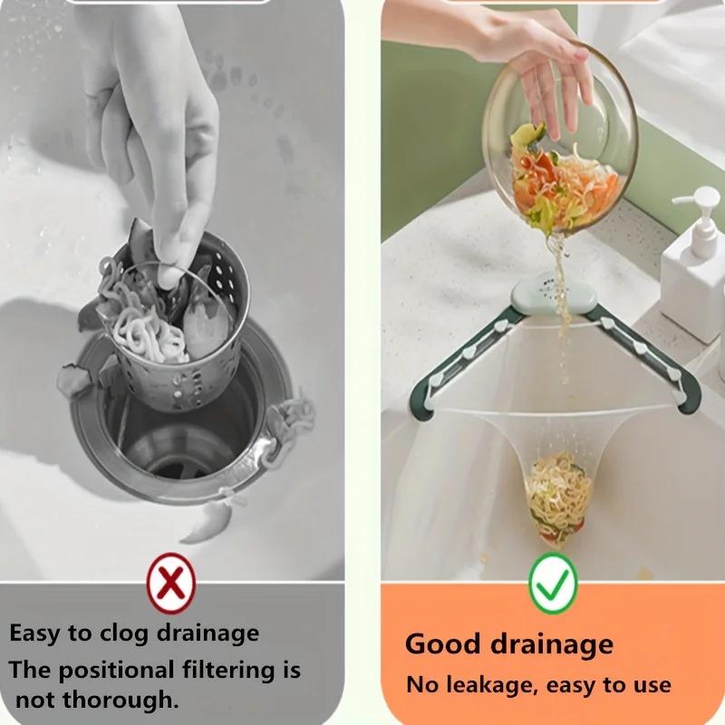 Kitchen Sink Strainer Set,Triangle Draining Basket,Non-Food Contact Washing Mesh Filter,Hanging Storage Rack for Food Waste