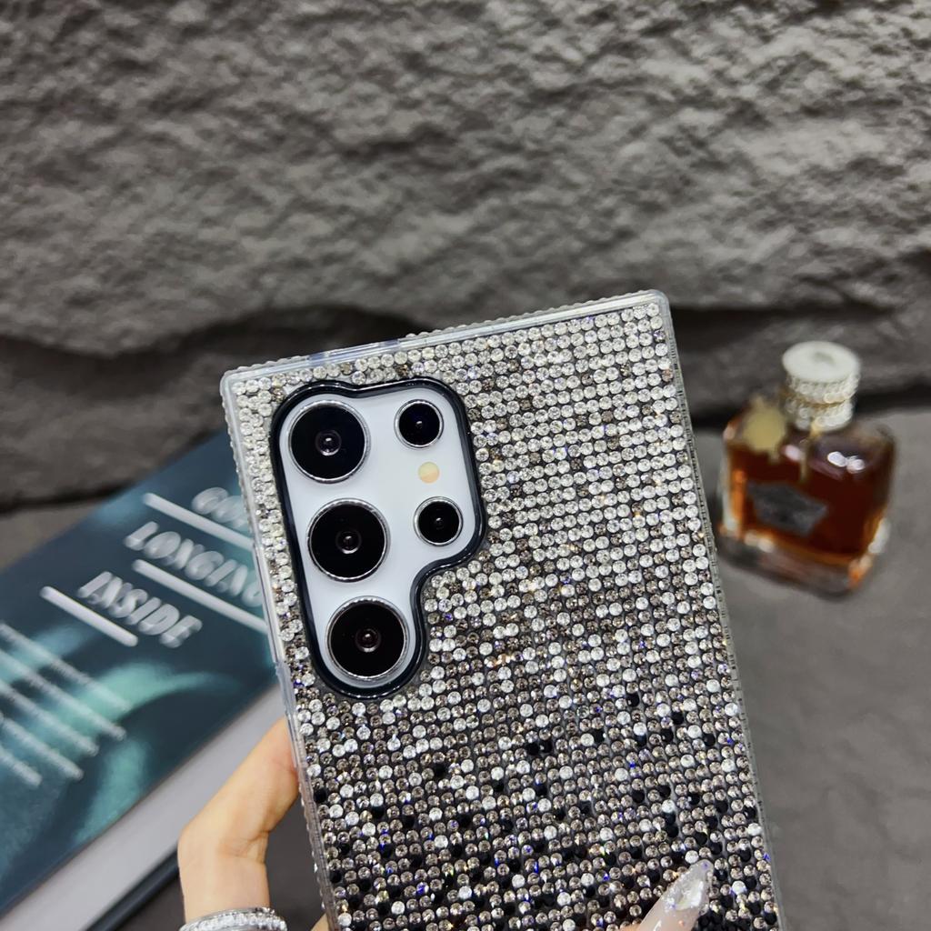 Luxury Gradient Rhinestones Glitter Stylish for Samsung S24/S23/S22/S21 Ultra Plus TPU Frame Phone Cover Protective Diamond Case