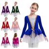 Dívčí krasobruslařské vystoupení Šaty Dlouhé rukávy Lesklé flitry Patchwork Sametové Tutu Šaty Vložené kalhotky Baletní kostým