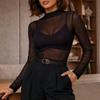 Women's Sheer Mesh Mock Neck T-Shirt Slim Fit Base Layer Top for and Daily Wear