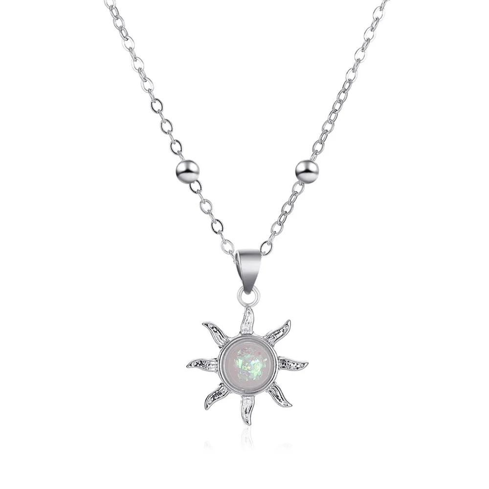 2024 New Summer Neck Chains Opal Sun Pendant Necklaces for Women Temperament Zircon Aesthetic Simple Short Clavicle Necklace