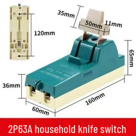 Household Single-Throw Knife Switch, 220V/380V 63A, Green, 32A Capacity