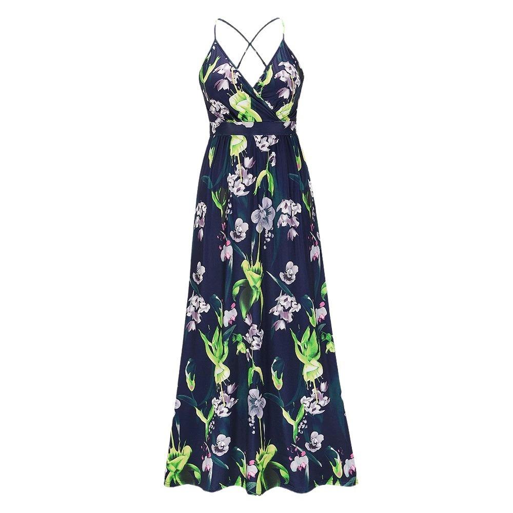 GMXIA Frühlings-/Sommerkleid im Boho-Stil mit Blumenmuster, sexy Neckholder, langes Kleid in Übergröße für Damen