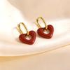 New Trend Red Heart Earring,Women Gold Plated Stainless Steel Hypoallergenic Party Hoop Jewelry