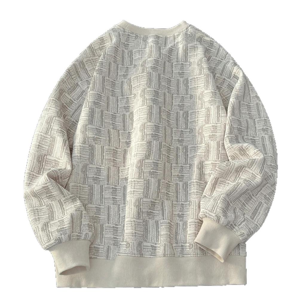 Waffle Composite Is Really Over 460 Grams, Sweater Men's Same Autumn and Winter Geometric Plaid Loose Round Neck Velvet.