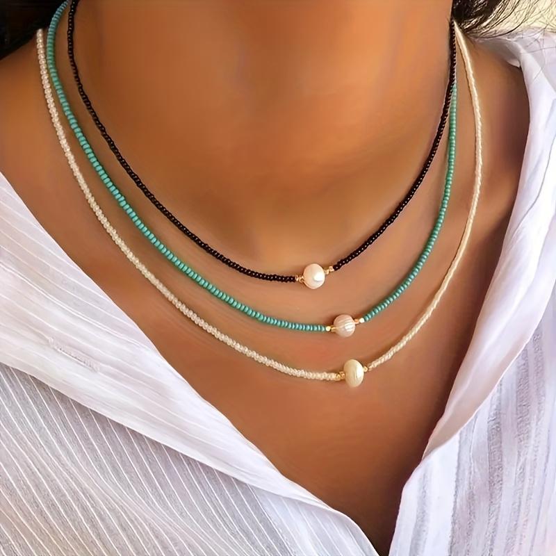 Bohemian Necklace, Bohemian Style Vacation-Inspired Pearls Beaded Necklace, Suitable for Mother's Day and Casual Attire