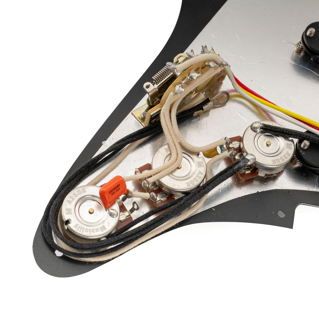 Musiclily Pro SSS Stratocaster Wired Pickguard for Stratocaster Electric Guitars with Artec Staggered Alnico 5 Single Coil Black 3P Pickups,