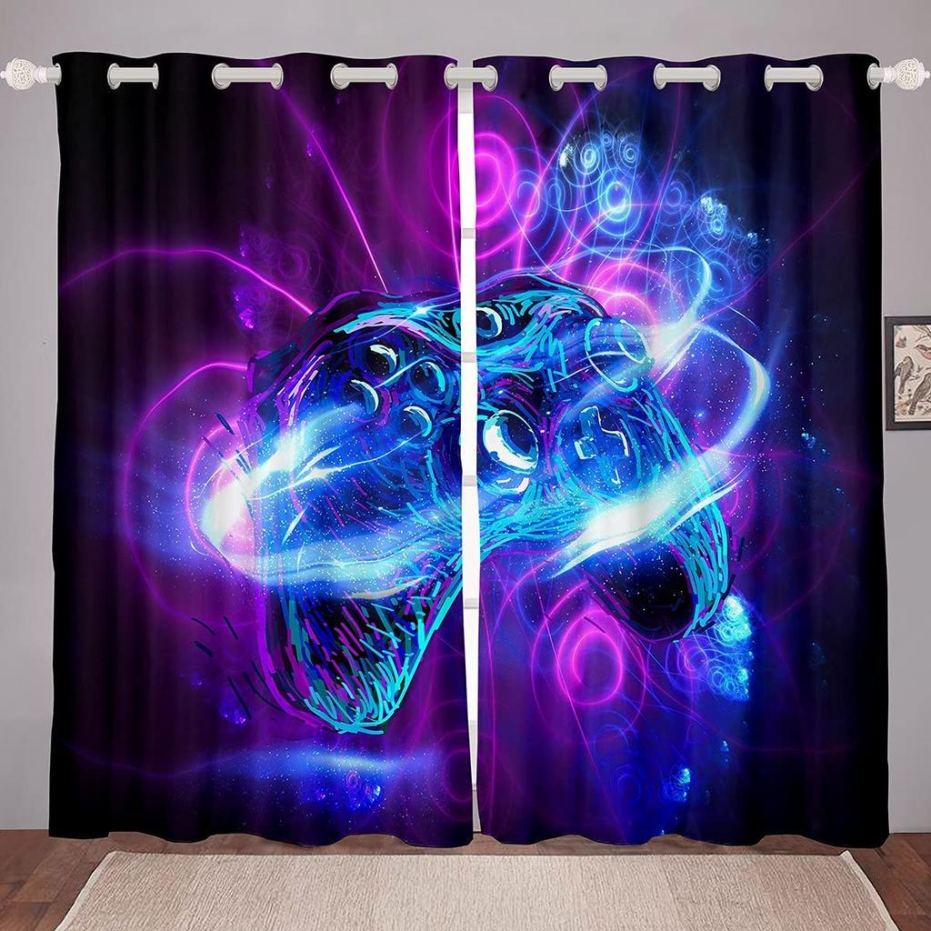 Gaming Thermal Insulated Window Drapes Teal Marble Gamepad Room Darkening Curtain for Kids Boys Girls Gamer Curtains for Bedroom