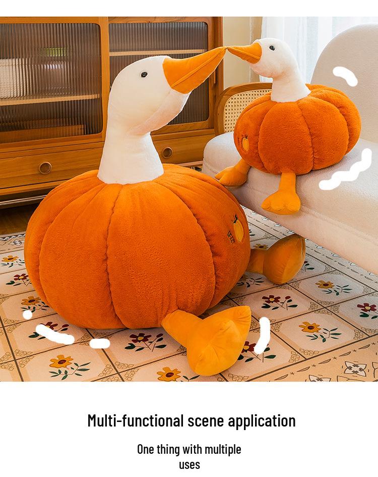 Large Pumpkin Goose Plush Pillow - Cute and Funny White Goose Duck Toy