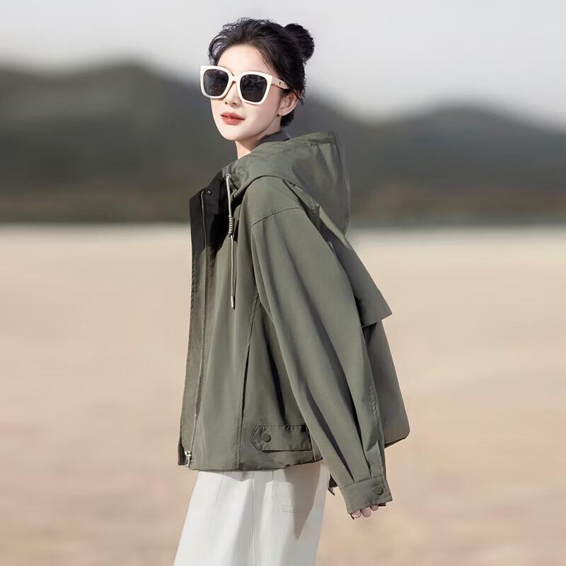 Women's Solid Hooded Loose-Fit Long Sleeve Jacket